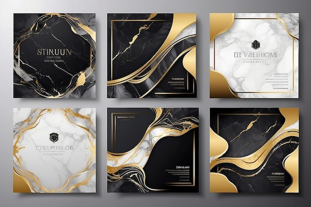 Modern elegant cover design set Luxury fashionable background with abstract digital marble pattern