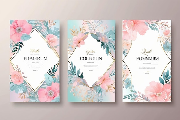 Modern elegant cover design set Luxury fashionable background with pastel floral pattern