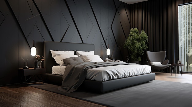 Modern elegant dark bedroom