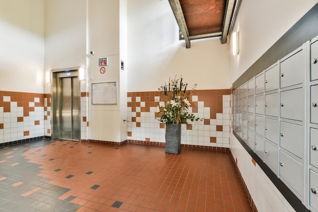 Modern elevator in apartment building hall