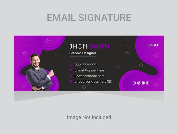 照片现代电子邮件签名设计模板。招牌横幅营销设计布局。