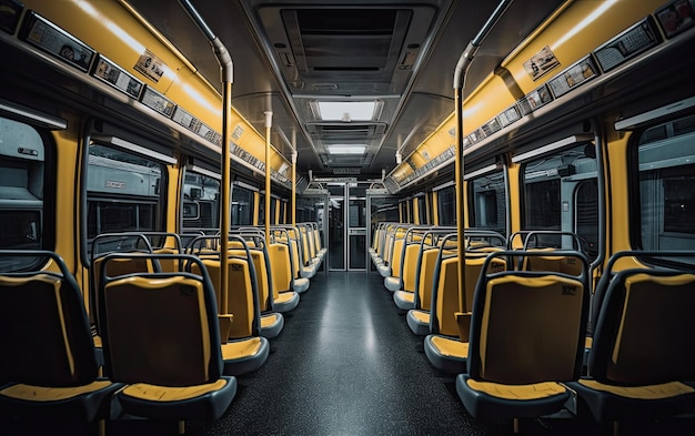 Modern empty bus inside view with passenger seats