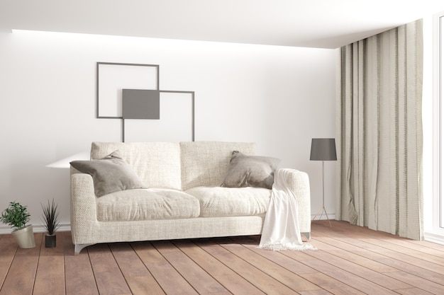 Modern empty cozy beautiful interior design 3D illustration