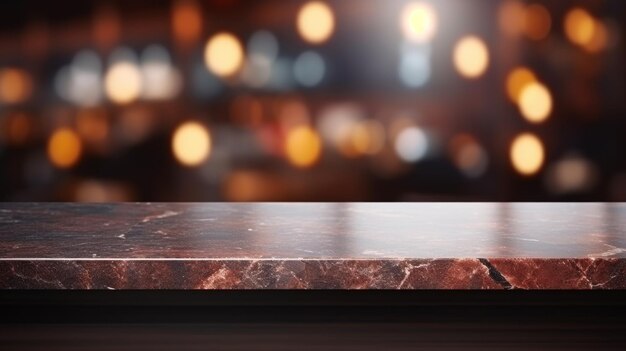 Photo modern empty dark marble table top or kitchen island on blurry bokeh kitchen room interior