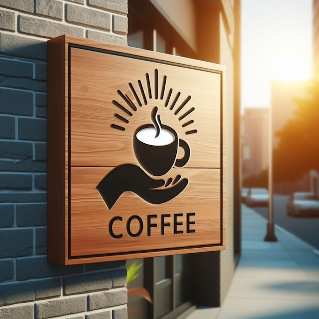 Photo modern empty logo of located on a sign outside a brick building on a sunny morning