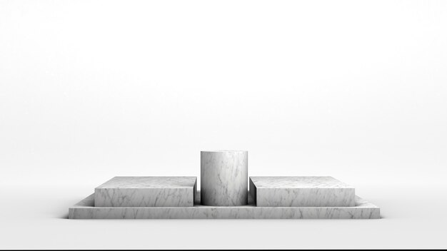 Photo modern empty marble pedestal on white background to display some products. 3d render. minimalist.