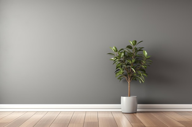 Modern Empty Room with Potted Plant
