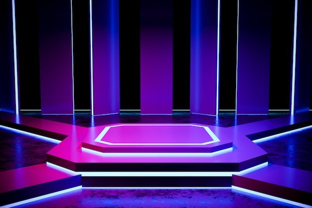 Modern empty stage with neon light 