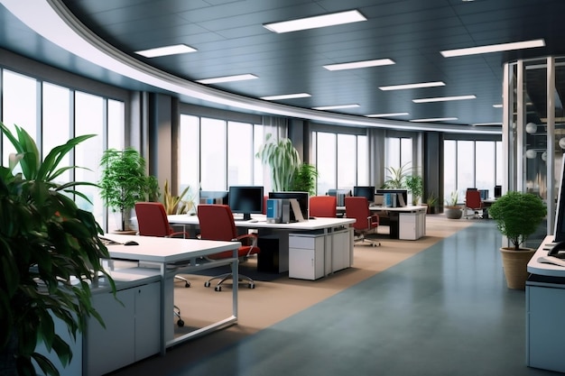 modern empty working place in a corporate office with highly decorated