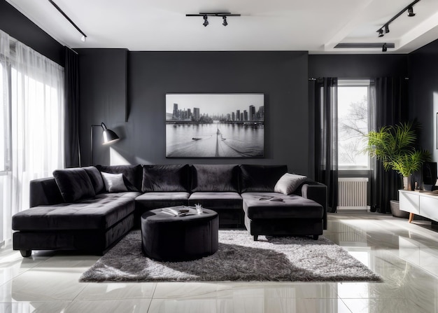 modern en luxueus interieurontwerp van de woonkamer met moderne bank en huismeubels