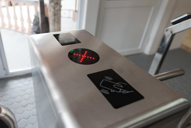 Modern Entrance Close Up In Gym Room Fitness Center With Equipment And Machines