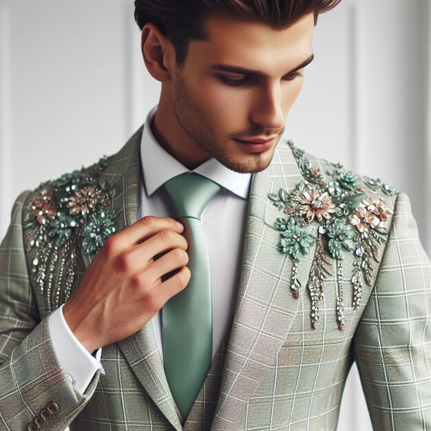 современный предприниматель уверенно демонстрирует элегантность в светло-зеленом костюме с соответствующим галстуком