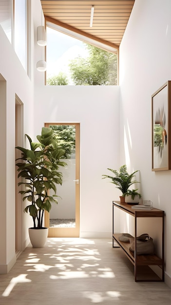 modern entryway with conceptual natural light minimal with plants small space