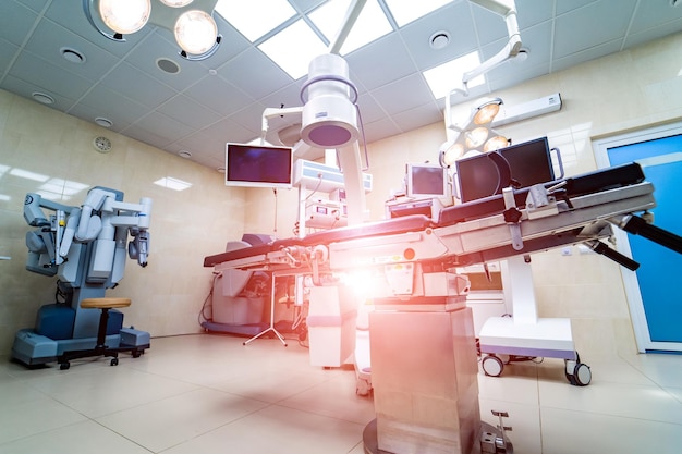 Modern equipment in operating room Medical devices for neurosurgery Background Operating theatre Selective focus