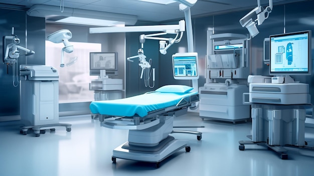 Photo modern equipment in operating room medical devices for neurosurgery background