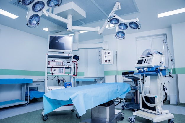 Modern equipment in operating room. Medical devices for neurosurgery.