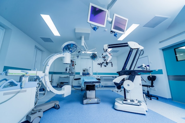 Modern equipment in operating room. Medical devices for neurosurgery.