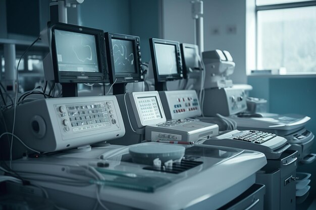 Photo modern equipment in operating room medical devices for neurosurgery