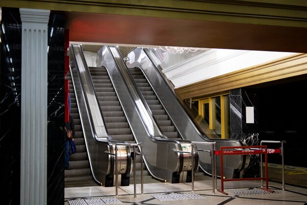 Modern escalator at metro station