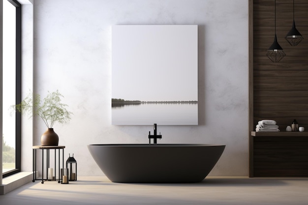 Modern esthetisch badkamerinterieurontwerp met posterframe gemaakt met generatieve AI