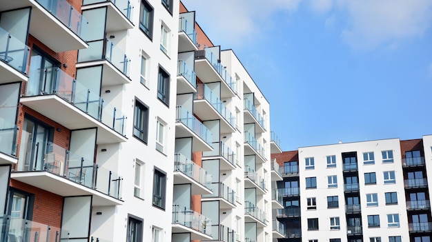 Modern european residential architecture on a sunny day Exterior of new multistory residential