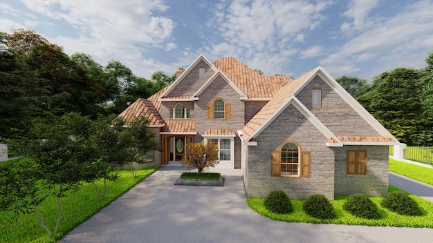 Modern Europees Duplex-ontwerp met 3D-rendering van de buitenkant