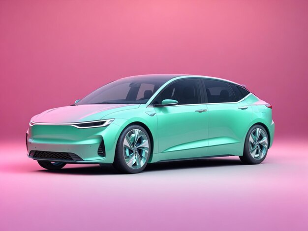 ピンクの背景に現代の ev グリーン車