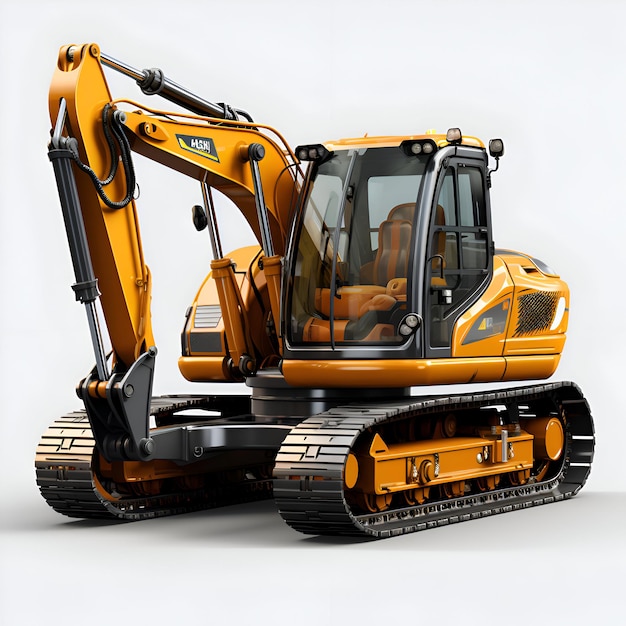 Modern excavator on a light background with shadow 3d rendering