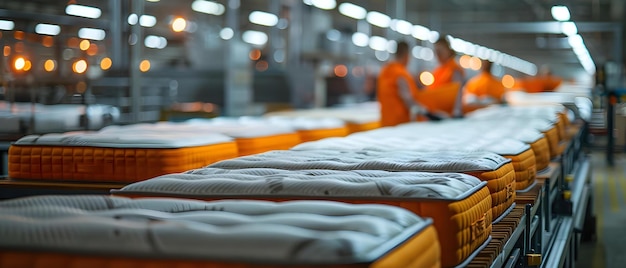 Modern factory efficiently produces comfortable mattresses using automated machinery for increased production and efficiency Concept Mattress Production Automation in Manufacturing