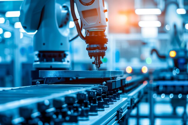Photo modern factory machinery with robotic hand
