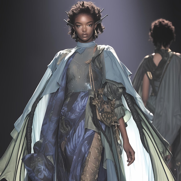 Modern Fantasy Runway Model in Ethereal Gown