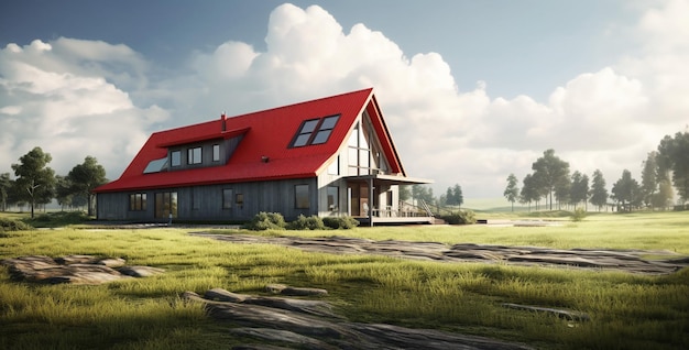 Photo modern farm with red barn