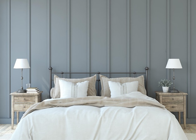 Photo modern farmhouse bedroom 3d render