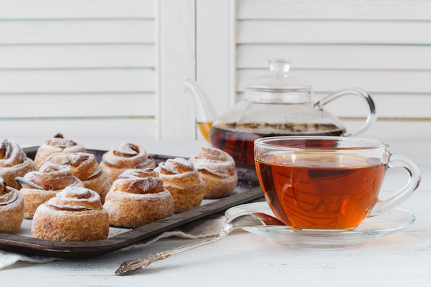 Modern fashionable pastries - scones cruffins (puffmaffin), a mixture of a croissant and maffin