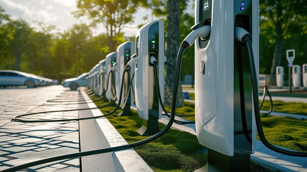 Foto moderni caricabatterie veloci per veicoli elettrici per una carica efficiente delle auto