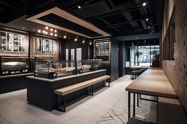 Modern fast food restaurant with sleek decor minimalistic design and interactive technology