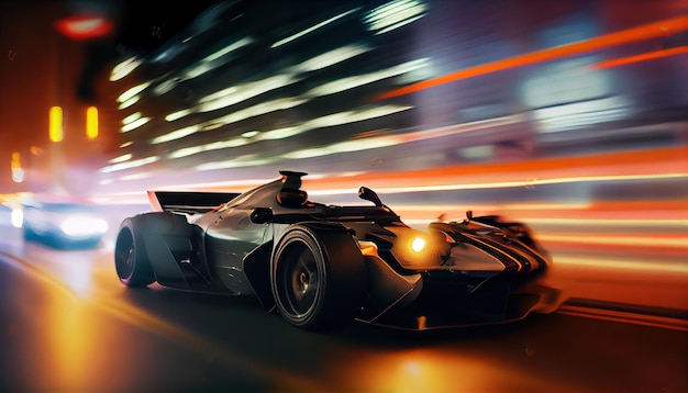 Photo modern fast racing car on night city street professi