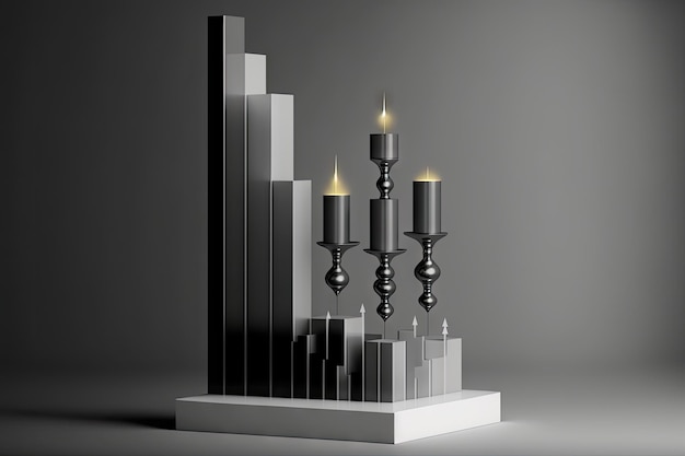Modern financial planning and investment candlestick graph on gray background