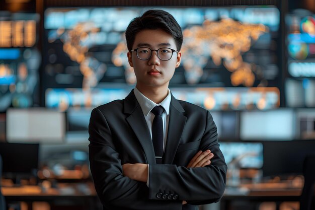 Modern financial trading young asian businessman with busines