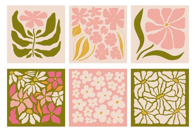 Modern floral posters with flowers abstract art