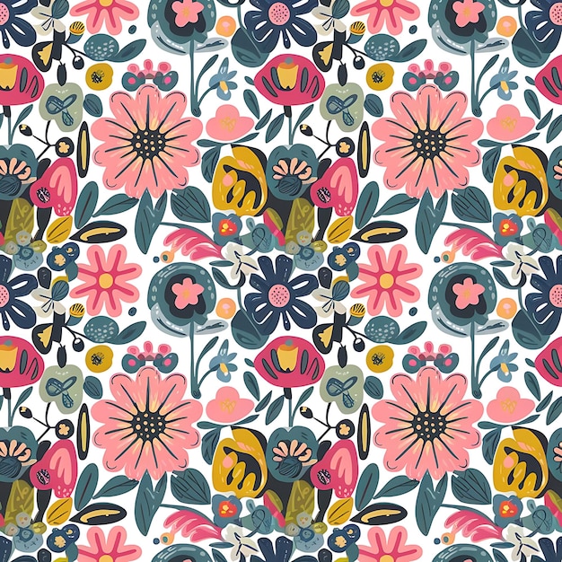 modern floral with flowers print seamless pattern hand drawn style