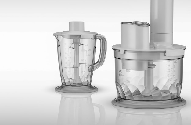 Modern food processor on a light background with reflection