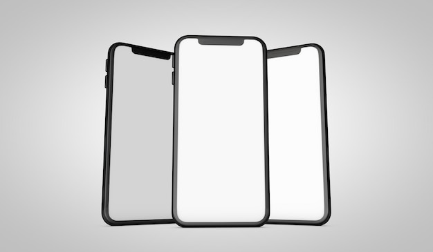 Modern frameless smartphone 3D mock up with blank white screen 3D Rendering