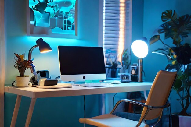 A modern freelancers or businessman office roomfilled with the latest technology gadgets Monitor