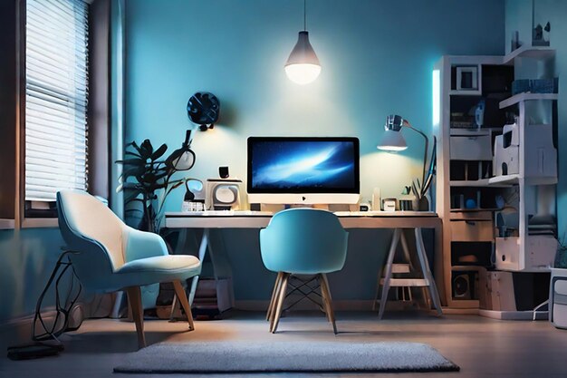 A modern freelancers or businessman office roomfilled with the latest technology gadgets Monitor