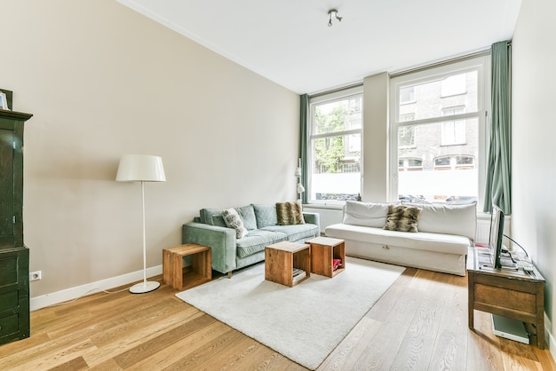 Modern furniture in a bright living room