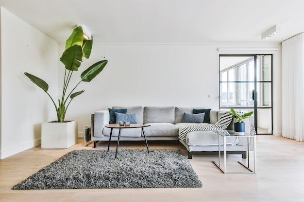 Photo modern furniture in a bright living room