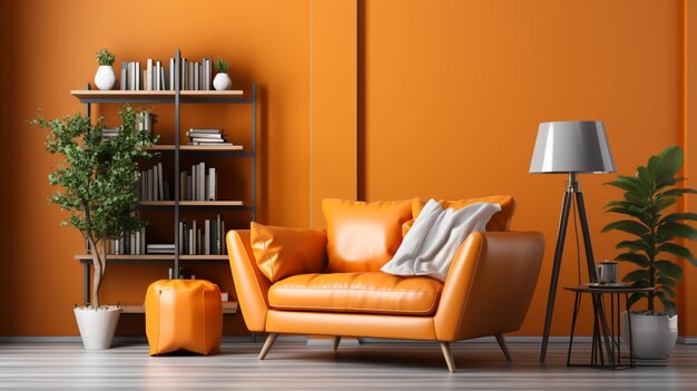 Photo modern furniture in orange minimal decoration living room