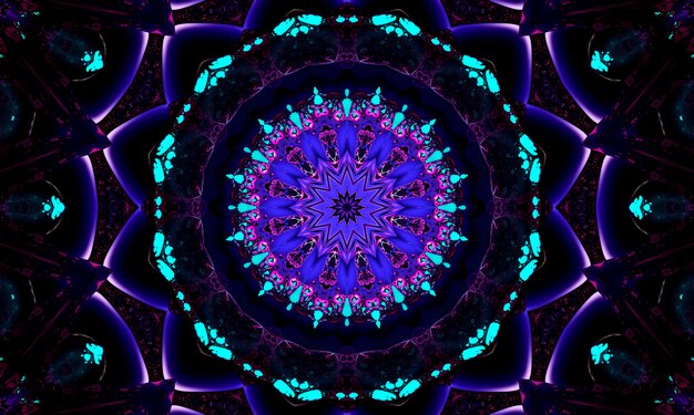 Modern and futuristic abstract digital neon background kaleidoscope pattern ideal for technology