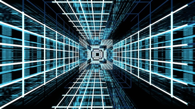 現代的未來外星人反射金屬走廊道空房3d